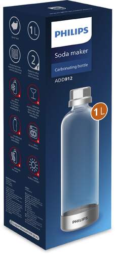 Botella Philips ADD912/10 - Recambio para M&aacute;quina Soda Philips ADD4902BK/10, Sin BPA, Acero, Inox