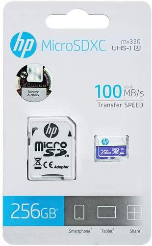 Tarjeta Memoria HP HFUD256-1U3PA MicroSDXC 258GB - 100 MB/s, Clase 10 U1 + Adaptador SD