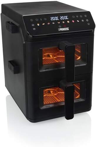 Freidora de Aire Princess 182490 - 3000 W, Cestas 2x5,6 L, 11 programas, 200 &ordm;C M&aacute;x., Negro