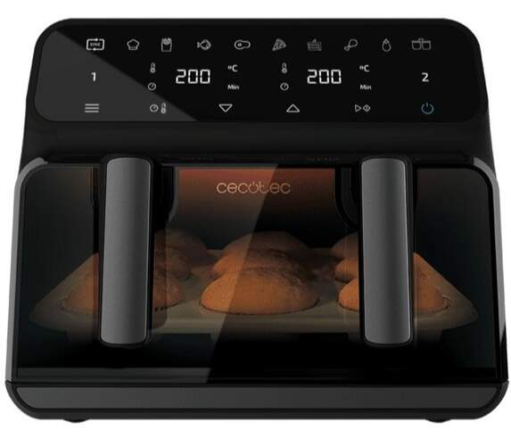 Freidora Aire Cecotec Cecofry Advance 9000 Window - 2200W, 9 Litros (2 Cubetas 4.5 L), 8 Programas