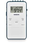Radio bolsillo Sangean DT-140 Blanco/azul - FM/AM, reloj, auriculares, indic bater&iacute;a, micro USB