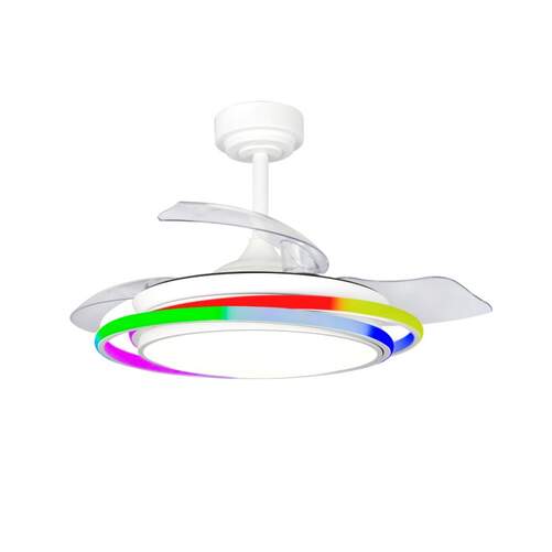 Ventilador Techo CristalRecord Antila Mini - 45 W, Retr&aacute;ctiles, Led RGB, Hasta 13m2, Blanco