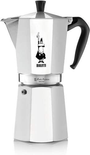 Cafetera Italiana Bialetti Moka Express - Aluminio, 12 Tazas, Inox, Negro