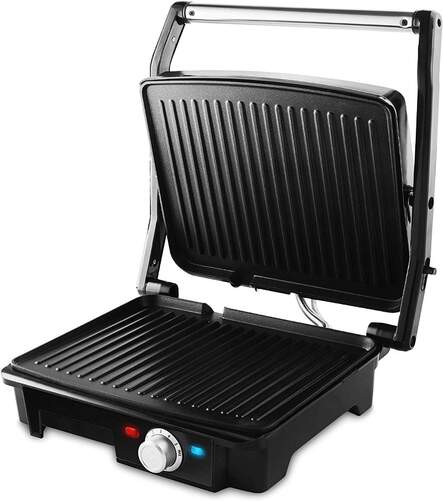 Grill Ufesa PR2000 - 2200W, 29x23cm, Apertura 180º, Termostato, Recogegrasas, Antiadherente