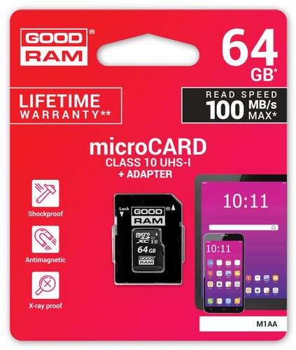 Tarjeta Memoria Micro SD Goodram M1AA-0640R12 64GB - Class 10 UHS U1, 100mb/s
