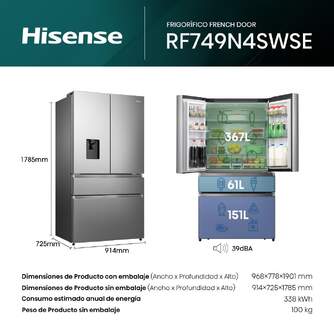 FRI. HISENSE RF749N4SWSE 179x92 FD NF INOX DISP ME