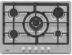 Placa Gas Butano Artica AXG7050 - 70cm, 5 Fuegos (Zona Wok), Parrilla Forja, Autoencendido, Inox