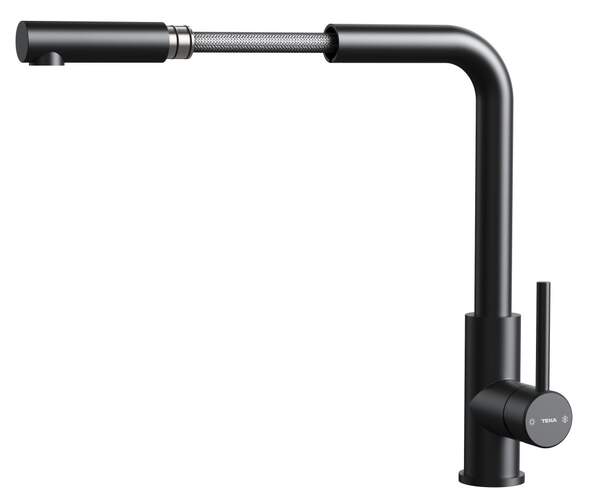 Grifo de cocina Teka UNI 9331 - Ca&ntilde;o alto, Extra&iacute;ble y giratorio 360&ordm;, Negro