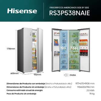 FRI. HISENSE RS3P538NAIE 179x91 NF INOX DSP KFIT