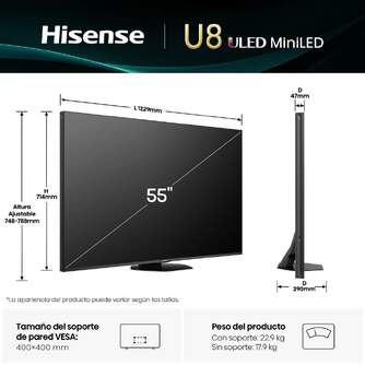 TV HISENSE 55%%%quot; 55U8Q UHD MINILED SMART TV 165HZ