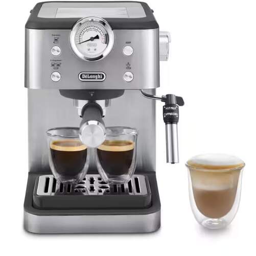 Cafetera Espresso DeLonghi EM450M - Manómetro, 15 Bar, 1350 W, 2 Tazas, Inox