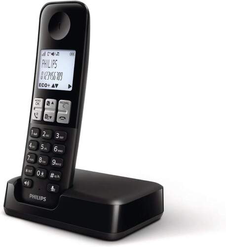 Teléfono Inalámbrico Philips D2501B/34 Negro - 50 Contactos, Rellamada, 20 Registros, Bloqueos