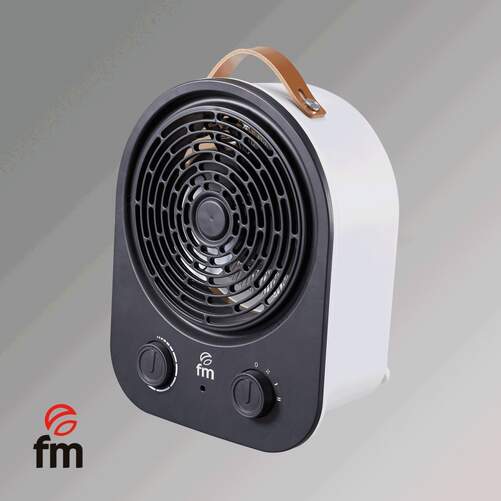 Calefactor FM TH-20 - 2000W, 2 Potencias, Temp. Regulable, Sistema anti-vuelco, Negro/Blanco