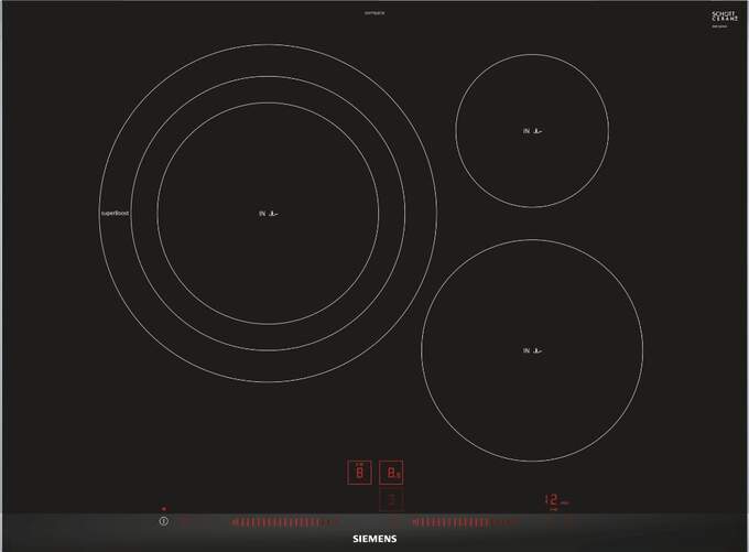 Placa inducción Siemens EH775LDC1E - 70cm, 3 Zonas (1 Gigante 32cm), LightSlider, FryingSensor