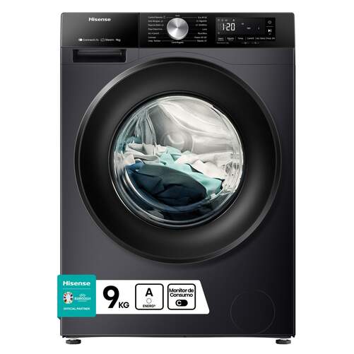 Lavadora Hisense WF3S9043BB3 - 9 kg, 14 Programas, Clase A-30%, 72 dB, 1400 rpm, Negro
