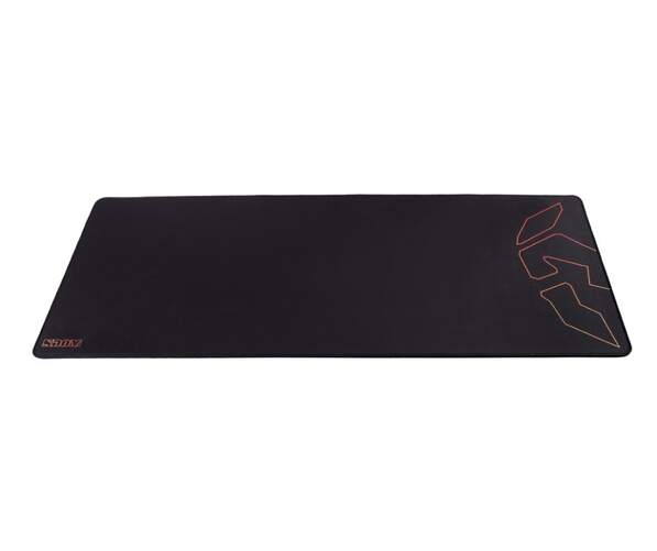 Alfombrilla Krom Knout XL - 900x350x3 mm, Tela, base de goma, contorno cosido, negro y naranja