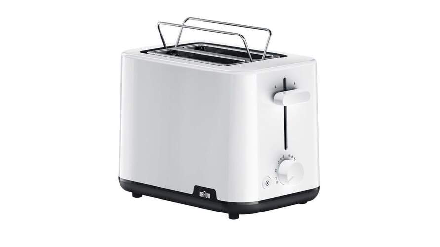 Tostadora Braun HT1010WH - 900W, 2 Ranuras, Accesorio Panecillos, 8 Intensidades, Blanco