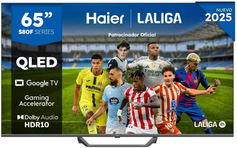 TV Haier 65" QLED H65S80FUX - 4K Ultra HD, Google TV, Peana central, 20W Dolby Atmos, HDR10+