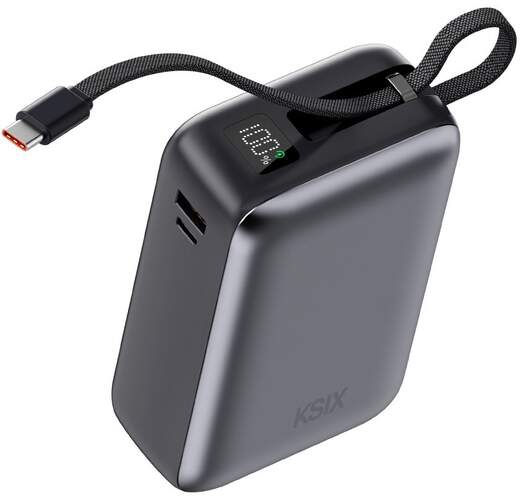 Powerbank KSIX 30000 mAh - Cables integrados USB-C, Carga rápida 65W