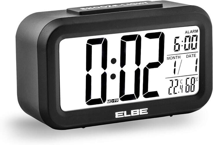 Reloj Despertador Elbe RD668N - Termómetro, función Snooze, retroiluminación, calendario