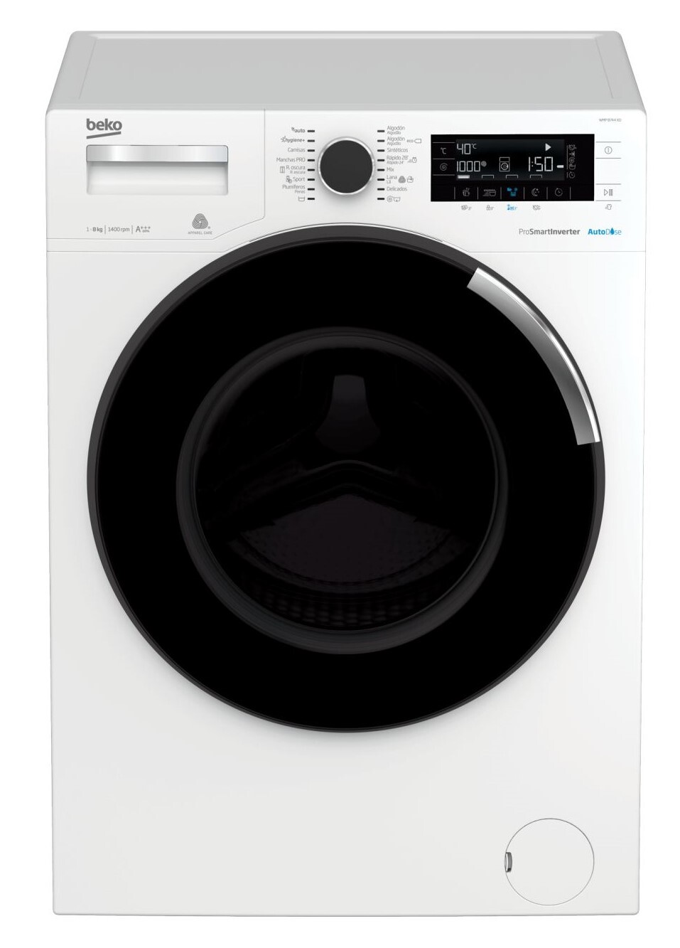Lavadora Beko WMP8744XD - A+++ -10%, AutoDosing, 8kg, 1400 RPM, Inverter, 15 Progr., AquaFusion
