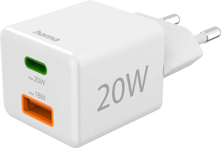 Cargador Hama 00201991 Mini 220V - 20 W, Entrada USB-C y USB-A, Blanco
