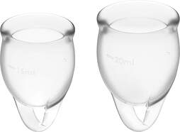 Copas Menstruales Satisfyer Feel Confident - 15 y 20 ml, Silicona Médica, 12 Horas, Transparente