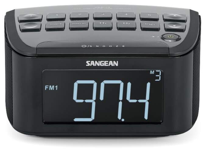 Radio reloj Sangean RCR-24 AM/FM negro - 15 memorias, pantalla LCD, temporizador apagado, alarma