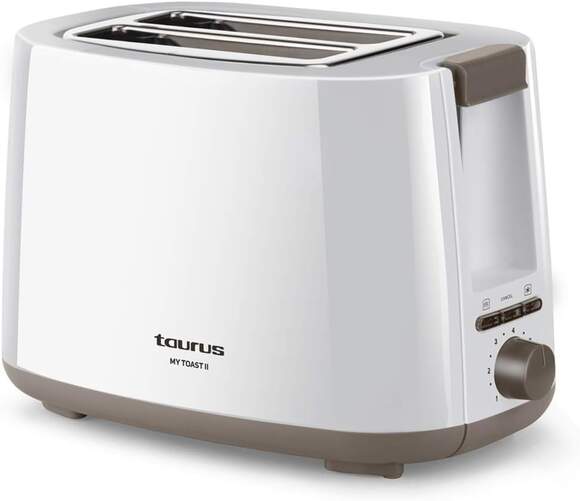 Tostador Taurus Mytoast II - 750W, 2 Ranuras Cortas, 7 Intensidades, 3 Funciones, Blanco