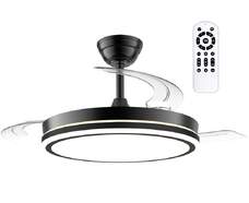 Ventilador Techo CristalRecord Night Eco-48W, Retr&aacute;ctiles, Temporizador, Led, Mando, Negro