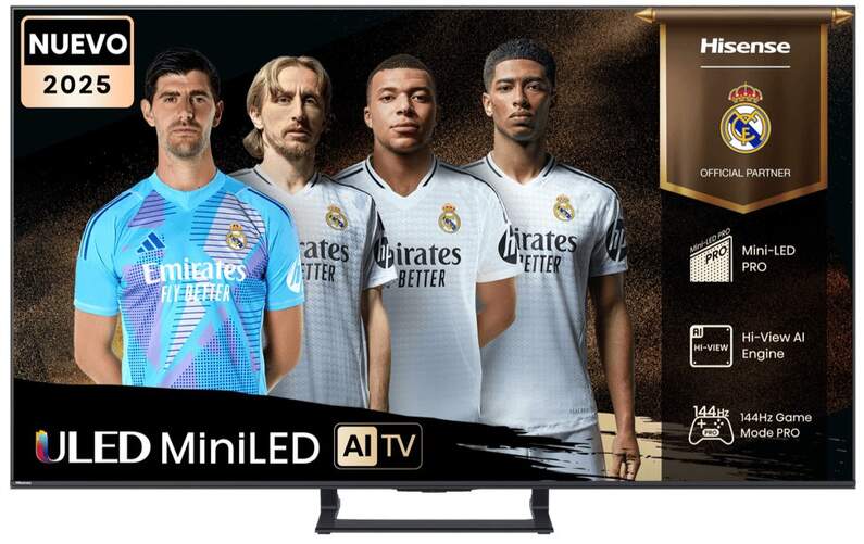 TV Hisense 55" 55E8Q - 4K Ultra HD, MiniLED, VIDAA U8,5, 144 Hz, escalador 4K, 20 W, HDR10+ Adaptive
