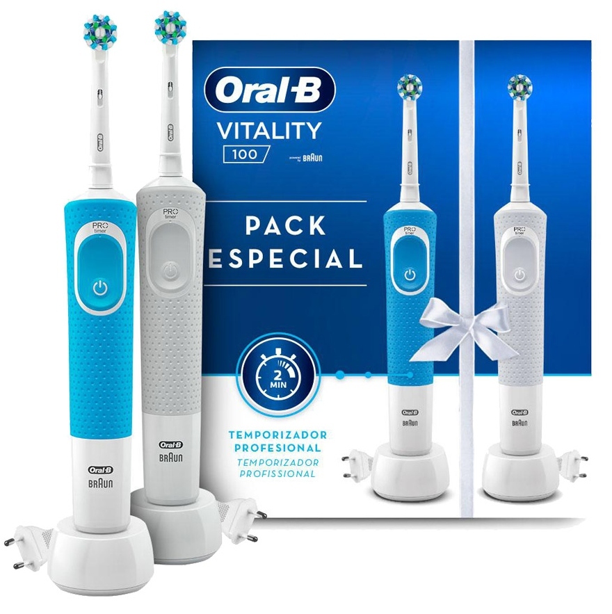 Oral-B Vitality 100 duplo CrossAction - Pack 2 unidades, Azul + Blanco