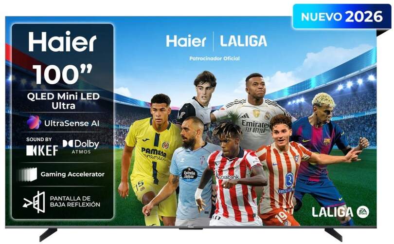 TV HAIER 100" MiniLED H100S90FUX - UHD Google TV, Dolby Atmos, Sonido KEF, Gaming 144Hz, Negro