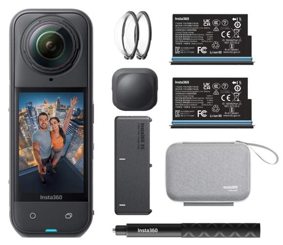 Kit Essential Insta360 X5 - Protector lente, bater&iacute;a extra, funda y palo Selfi