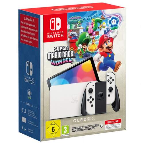 Nintendo Switch (versi&oacute;n OLED) Blanca + Super Mario Bros.Wonder + 12 meses NSO