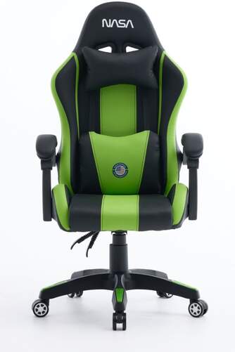 Silla Gaming Nasa Spirit Negro/verde - Cuero sint&eacute;tico, Altura ajustable y reposabrazos reclinable