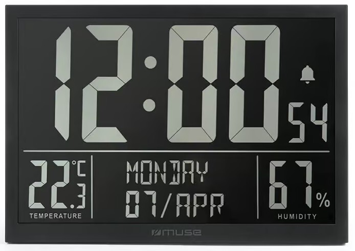Reloj de pared Muse M-160 WMC negro - Pared o sobremesa, temperatura, humedad, calendario