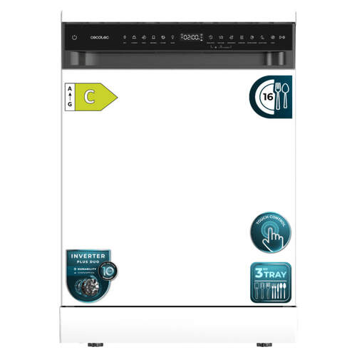 Lavavajillas Cecotec Bolero Aguazero 6550 - 60 cm, 12 programas, 16 servicios, Clase C, Blanco