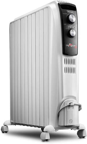 Radiador Aceite Delonghi Dragon TRD041025 - 2500W, 10 Elementos, Termostato Seguridad, Blanco