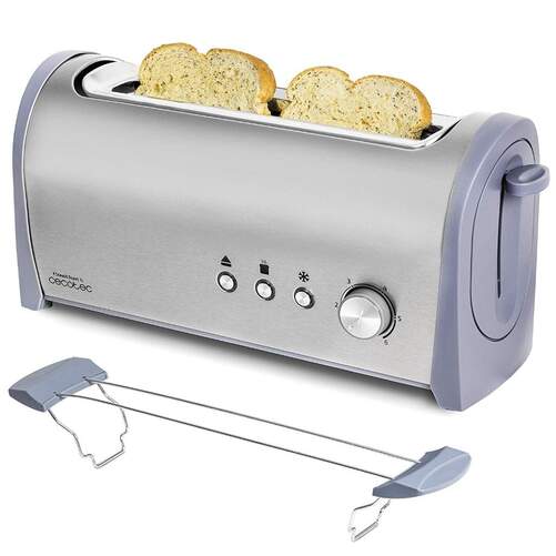 Tostador Cecotec Steel&Toast 1L - 1000W, 1 Ranura, 6 Posiciones, Descongelar/recalentar, Inox