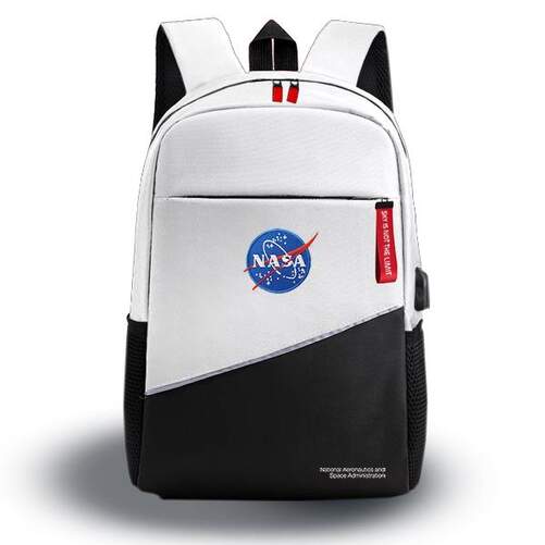 Mochila Nasa BAG05-W Básica - Blanca y negra, para portátiles hasta 15,6", orificio para cables USB