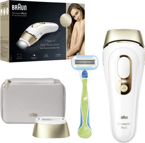 Depiladora Braun PL5052 IPL - De precisión, Con Cable, Oro, Blanco