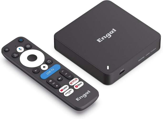 Receptor Smart TV Engel EN1070K - TV Box, Android TV 14, 2/64GB, UHD 4K, USB-A y C, WiFi 5