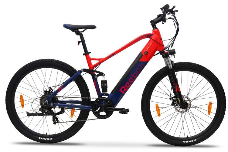 Bicicleta El&eacute;ctrica Reebok MTB 29x2.1P - Azul y Rojo, autonom&iacute;a 70 km, 250 W, ruedas 29"