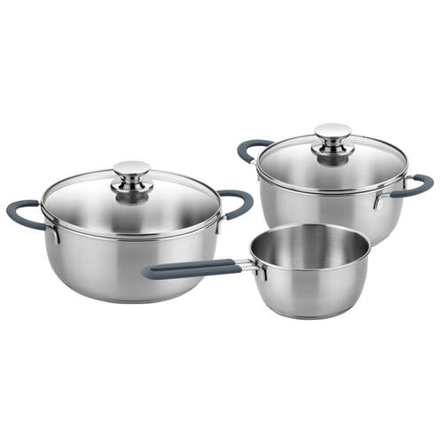 Batería de cocina Monix Grey 3 Piezas - Acero Inox 18/10 Forjado, Triple Difusor, Tapas Vidrio