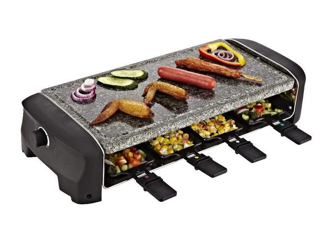 Raclette Princess 162830 Stone - 1400W, 8 Personas, Piedra 42x21cm, 8 Sartenes + 8 Espátulas