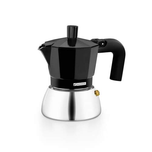 Cafetera Italiana Monix - Inducci&oacute;n, 3 Tazas, Inox, Negro