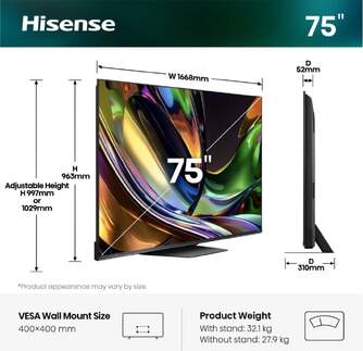 TV HISENSE 75%%%quot; 75UR8S UHD RGBMINILED SMARTTV 180HZ