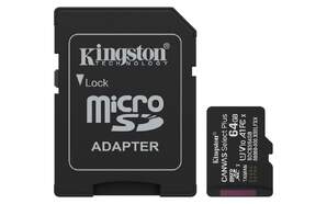 Tarjeta Micro SD Kingston Canvas 64 GB - Incluye adaptador SD a MicroSD, hasta 100 mb/s