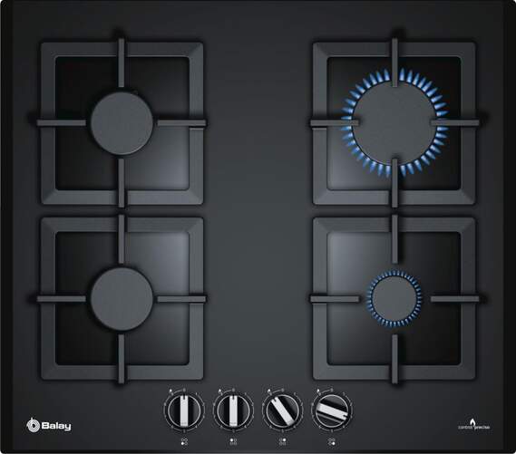 Placa gas Butano Balay 3ETG664HB - 4 Fuegos, 9 Potencias, Gas Stop, Autoencendido, Cristal Negro
